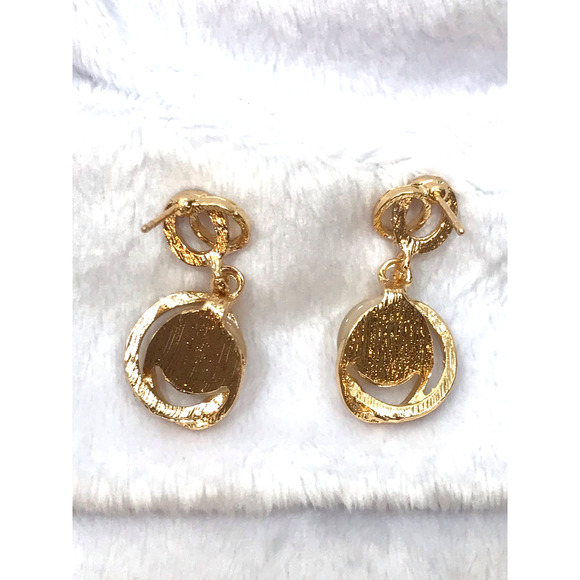 Gold Tone Trendy Round Drop Earrings with Cubic Zirconia - Picture 8 of 12